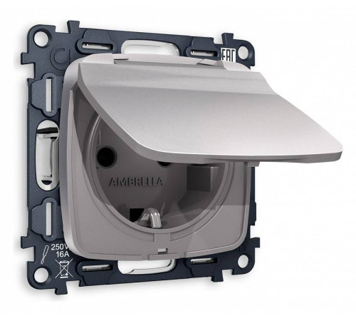 Розетка влагозащищенная с заземлением и со шторкой, без рамки с крышкой Ambrella Volt Quant MO508010