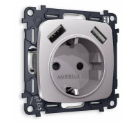 Розетка с заземлением и 2хUSB type A, без рамки Ambrella Volt Quant MO509010