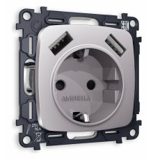 Розетка с заземлением и 2хUSB type A, без рамки Ambrella Volt Quant MO509010