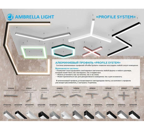 Профиль для светодиодной ленты Ambrella Light Profile System GP GP2550WH накладной белый GP2550WH