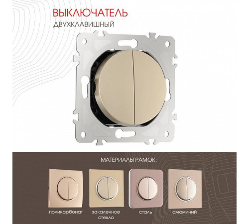 Выключатель двухклавишный без рамки Arte Milano 202 202.30-2.shampan