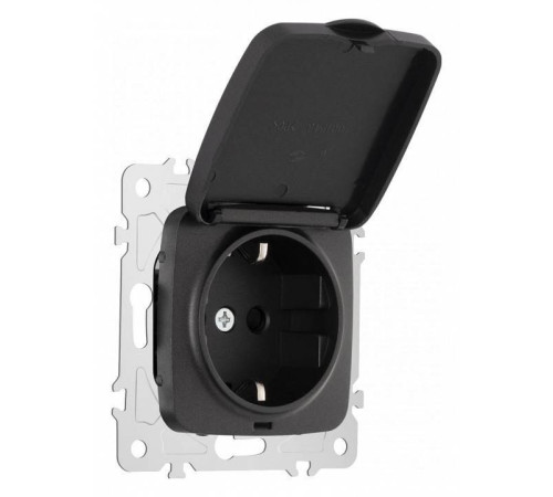 Розетка влагозащищенная с заземлением и со шторкой с крышкой Arte Milano am-205 205.41-1.black