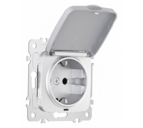 Розетка влагозащищенная с заземлением и со шторкой с крышкой Arte Milano am-205 205.41-1.silver