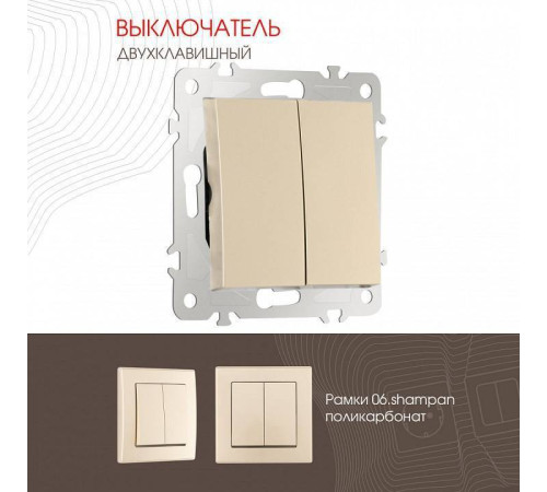 Выключатель двухклавишный без рамки Arte Milano 206 206.30-2.shampan