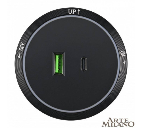 Розетка USB и type C на треке Arte Milano Am-track-sockets 380066TS LED/USB-Type-C Black