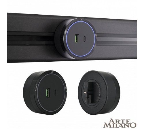 Розетка USB и type C на треке Arte Milano Am-track-sockets 380066TS LED/USB-Type-C Black