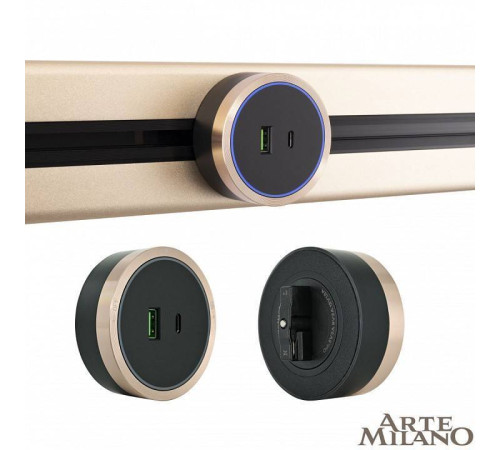 Розетка USB и type C на треке Arte Milano Am-track-sockets 380066TS LED/USB-Type-C Gold