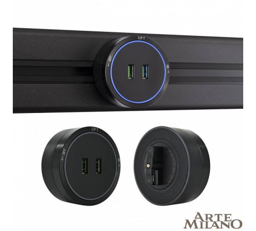 Розетка 2xUSB на треке Arte Milano Am-track-sockets 380066TS LED/USBx2 Black
