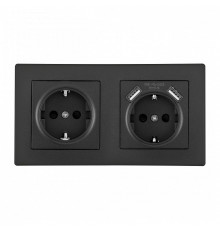 Розетка с заземлением и со шторкой и 2хUSB Arte Milano SET06-2 SET06-2-47-1-40-1 black