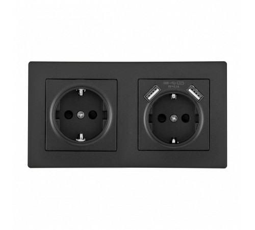 Розетка с заземлением и со шторкой и 2хUSB Arte Milano SET06-2 SET06-2-47-1-40-1 black