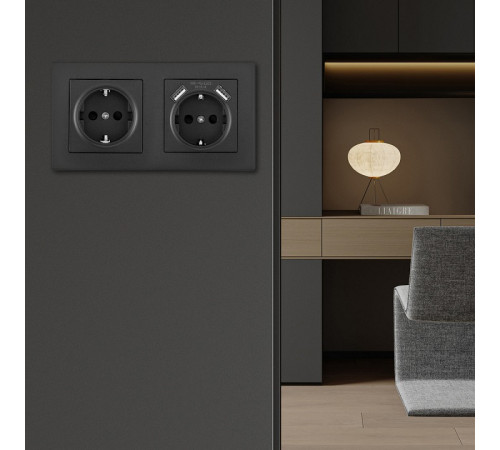 Розетка с заземлением и со шторкой и 2хUSB Arte Milano SET06-2 SET06-2-47-1-40-1 black