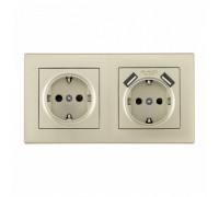 Розетка с заземлением и со шторкой и 2хUSB Arte Milano SET06-2 SET06-2-47-1-40-1 shampan