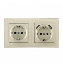 Розетка с заземлением и со шторкой и 2хUSB Arte Milano SET06-2 SET06-2-47-1-40-1 shampan