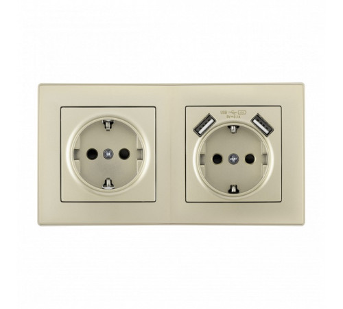 Розетка с заземлением и со шторкой и 2хUSB Arte Milano SET06-2 SET06-2-47-1-40-1 shampan