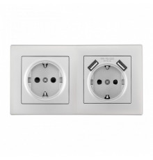 Розетка с заземлением и со шторкой и 2хUSB Arte Milano SET06-2 SET06-2-47-1-40-1 silver