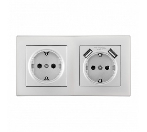 Розетка с заземлением и со шторкой и 2хUSB Arte Milano SET06-2 SET06-2-47-1-40-1 silver