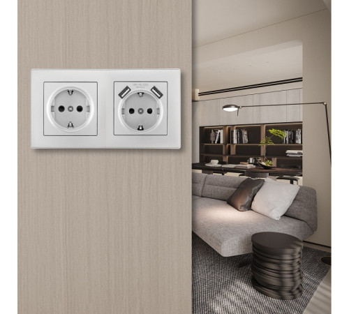 Розетка с заземлением и со шторкой и 2хUSB Arte Milano SET06-2 SET06-2-47-1-40-1 silver