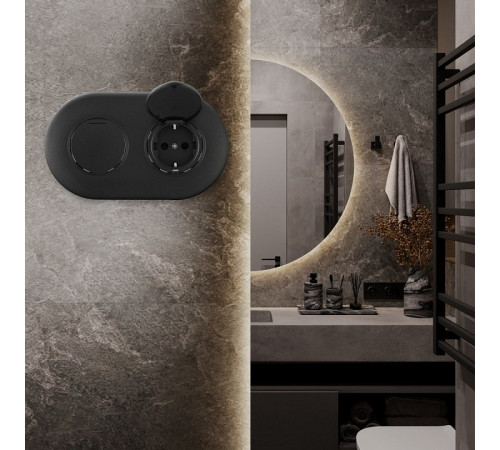 Розетка с заземлением и шторкой, с крышкой Arte Milano SET08-2 SET08-2-41-1x2 black
