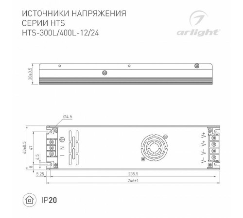 Блок питания Arlight HTS-400L-24 24В 400Вт 020829(1)