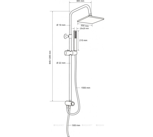 Душевая стойка Aquanet Practic S без смесителя верхний душ 200x200 мм хром AF100-70-S-C