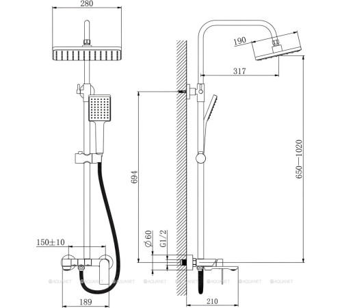 Душевая система Haiba HB24639-7 с изливом и тропическим душем черный HB24639-7