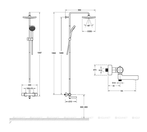 Душевая система с термостатом Jacob Delafon Atom для ванны и душа черный матовый E26237-BL