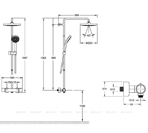 Душевая стойка с термостатом Jacob Delafon Atom круглый дизайн E36124-CP