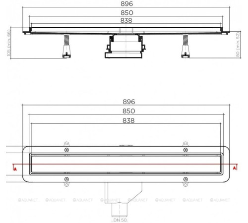 Душевой лоток Bettoserb Net Line 850 мм 13702519
