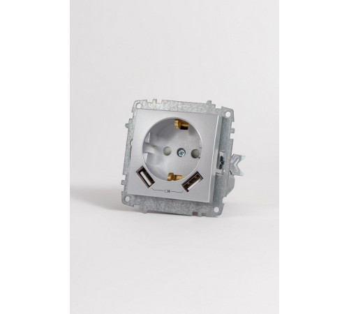 Розетка с заземлением и со шторкой и 2хUSB type A, без рамки Elbi Eleсtriс Zena Vega 609-011000-317
