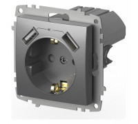 Розетка с заземлением и со шторкой и 2хUSB type A, без рамки Elbi Eleсtriс Zena Vega 609-011000-317