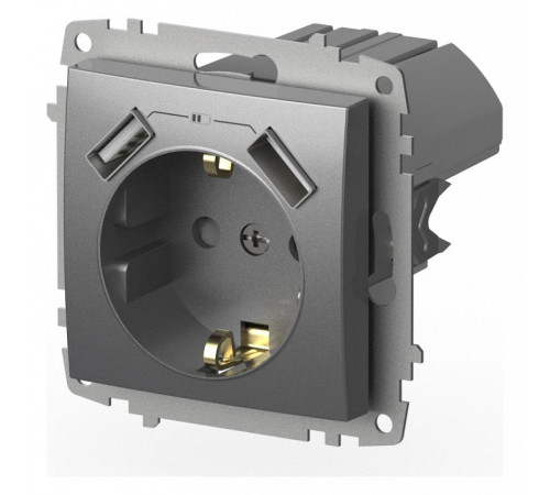 Розетка с заземлением и со шторкой и 2хUSB type A, без рамки Elbi Eleсtriс Zena Vega 609-011000-317