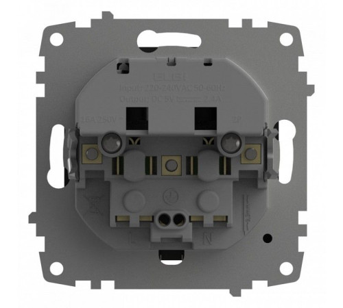 Розетка с заземлением и со шторкой и 2хUSB type A, без рамки Elbi Eleсtriс Zena Vega 609-014800-317