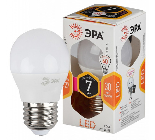 Лампа светодиодная Эра Стандарт LED P45-7W-827-E27