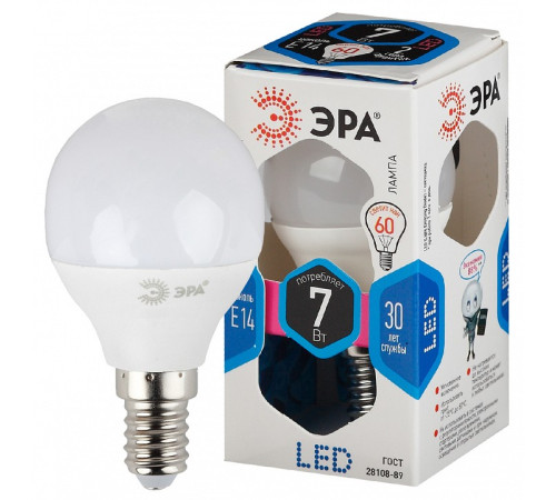 Лампа светодиодная Эра Стандарт LED P45-7W-840-E14