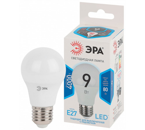 Лампа светодиодная ЭРА Стандарт E27 9 Вт 4000 К LED-A60-9W-840-E27