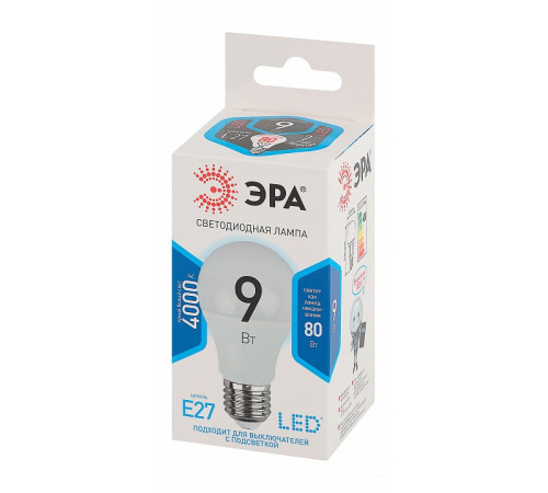 Лампа светодиодная ЭРА Стандарт E27 9 Вт 4000 К LED-A60-9W-840-E27