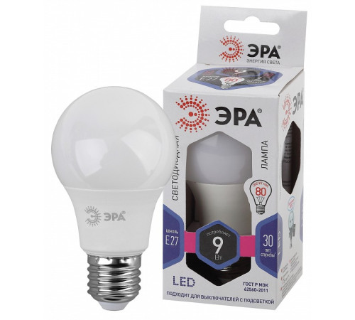 Лампа светодиодная Эра Стандарт LED A60-9W-860-E27