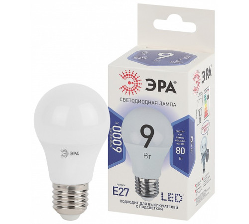 Лампа светодиодная Эра Стандарт LED A60-9W-860-E27