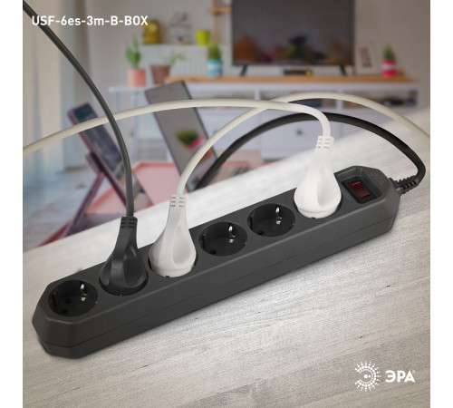 Удлинитель с выключателем Эра USF-6es-3m-B-BOX