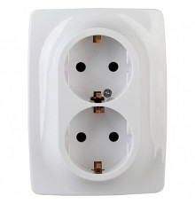 Розетка двойная с заземлением и со шторкой Эра Эра 12 12-2006-01