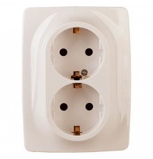 Розетка двойная с заземлением и со шторкой Эра Эра 12 12-2006-02