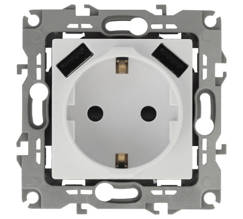 Розетка с заземлением и со шторкой и 2хUSB, без рамки Эра Эра 12 12-4109-01