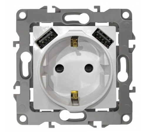 Розетка с заземлением и со шторкой и 2хUSB, без рамки Эра Эра 12 12-4109-01
