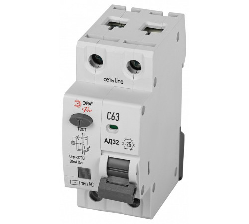 Дифференциальный автоматический выключатель электронный 1P+N Эра АД-32 D32E2C63АC30P
