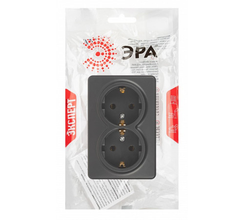 Розетка двойная с заземлением и со шторкой Эра Эра Эксперт 11-2205-05