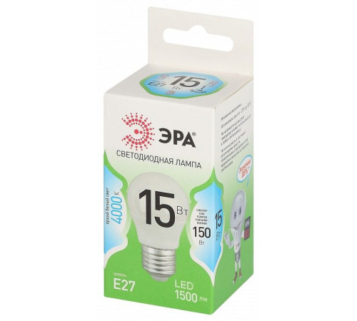 Лампа светодиодная ЭРА Green Line Шар P45 15 Вт E27 4000 К LED P45-15W-840-E27 GL