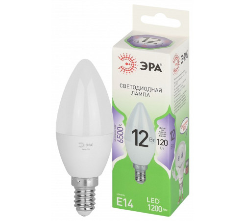 Лампа светодиодная ЭРА Green Line Свеча B35 12 Вт E14 6500 К LED B35-12W-865-E14 GL