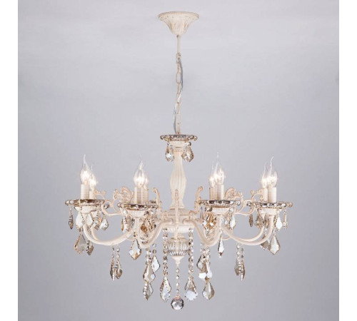 Подвесная люстра Eurosvet Elisha 3281/8 белый с золотом/тонированный хрусталь Strotskis