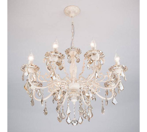 Подвесная люстра Eurosvet Elisha 3281/8 белый с золотом/тонированный хрусталь Strotskis