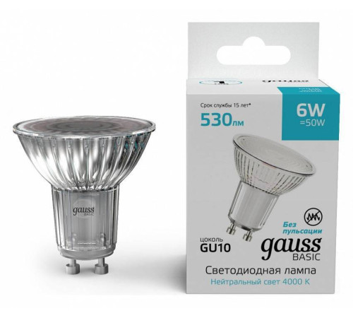 Лампа светодиодная Gauss Basic GU10 6Вт 4000K 10106262